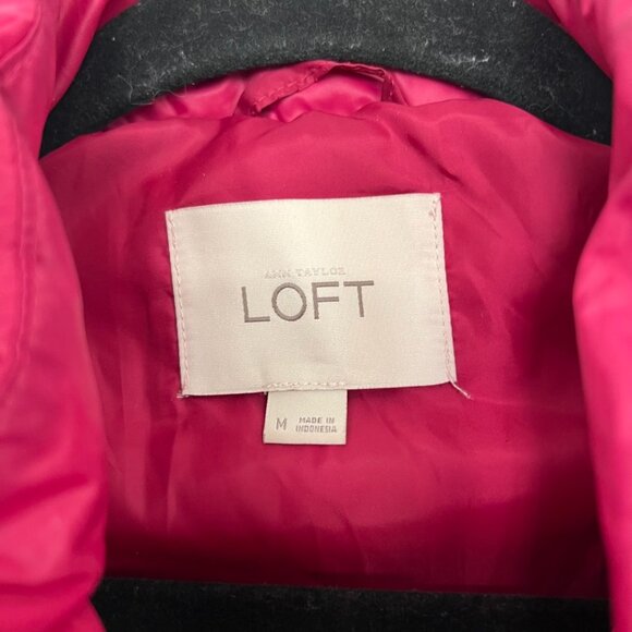 LOFT Pink Puffer Coat Zip Pockets Nylon Shell Insulated Medium - Picture 2 of 5